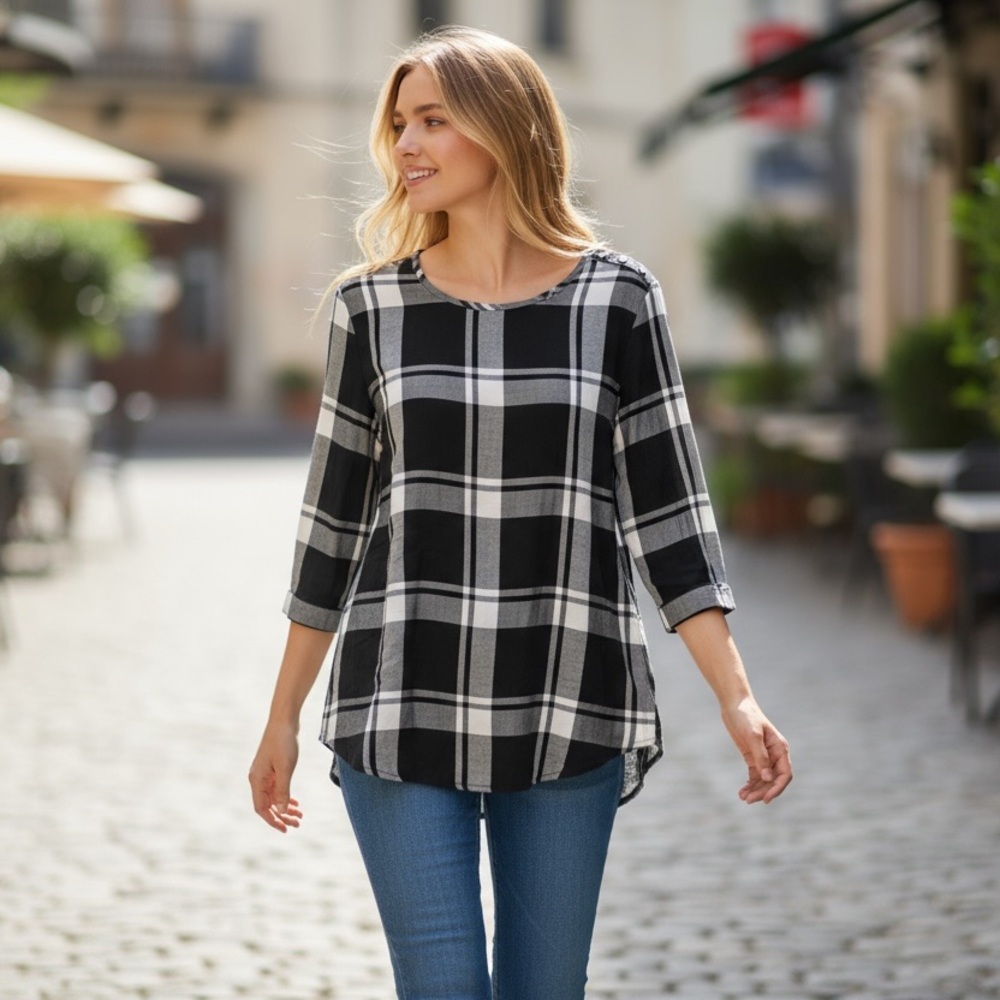 Cato Black and White Checkered Blouse‎
